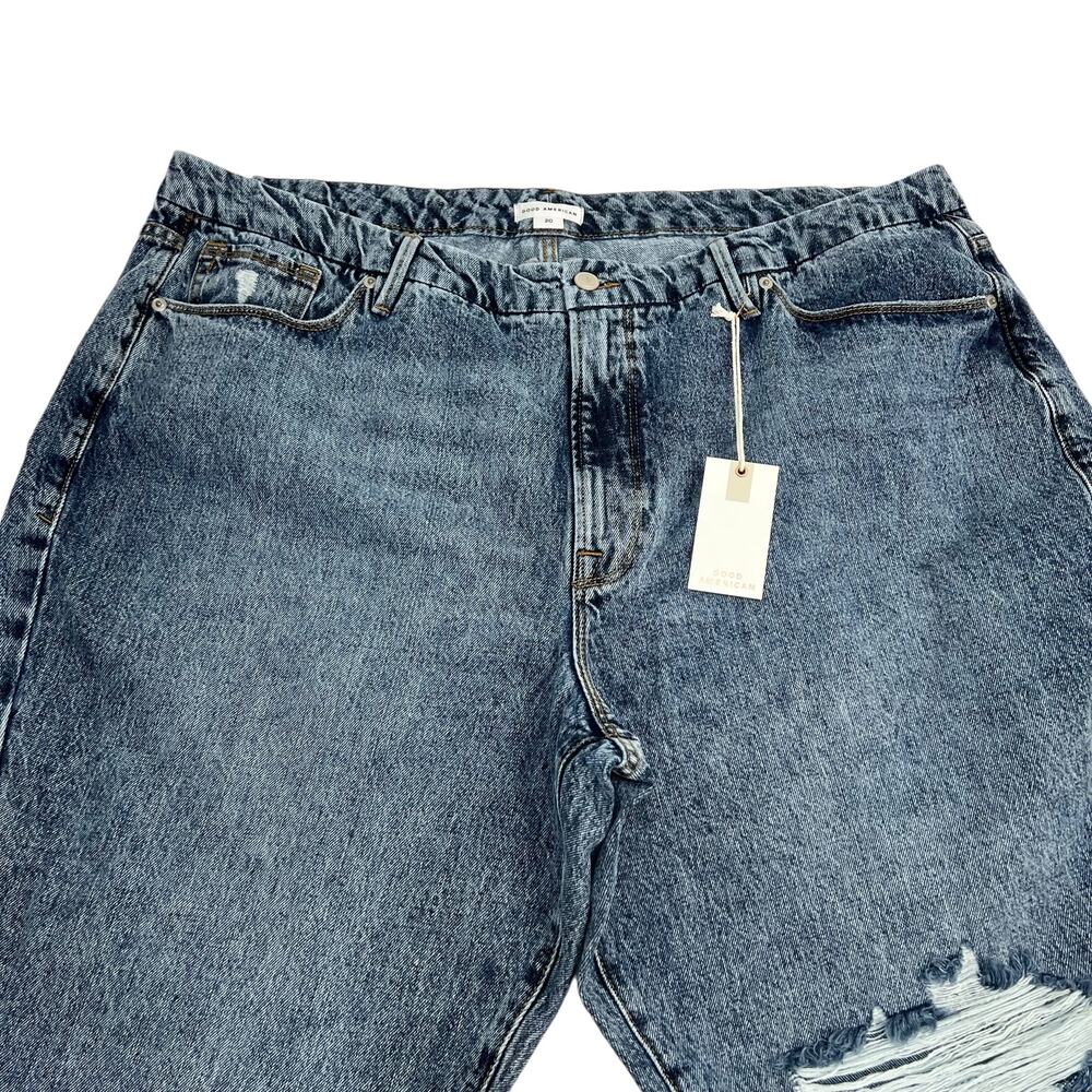 Good American Plus 20 Classic Slim Straight Distressed Denim Blue High Rise NWT - Picture 4 of 13